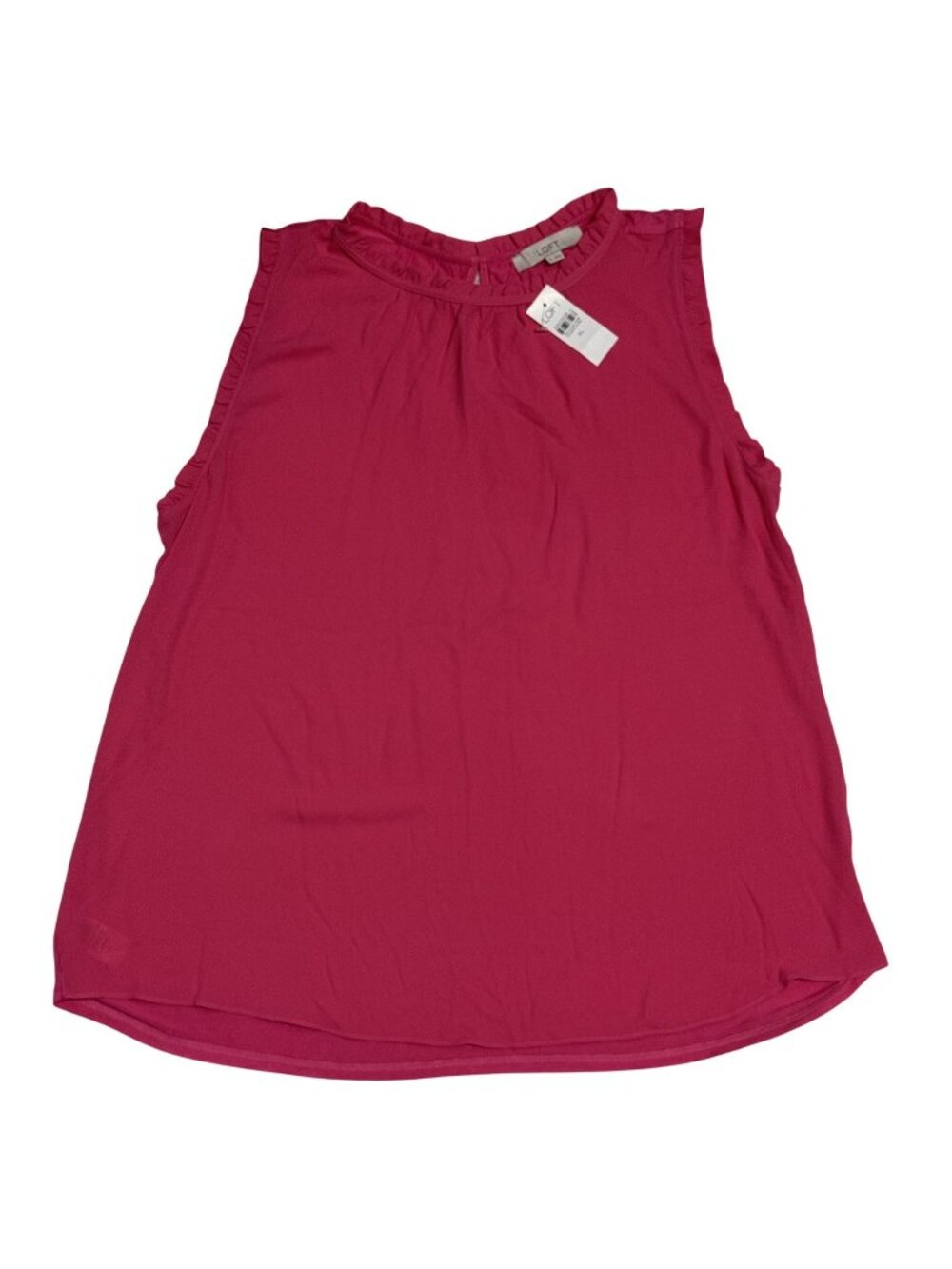 LOFT Pink Sleeveless Ruffle Trim Keyhole Back Blouse XL, NWT